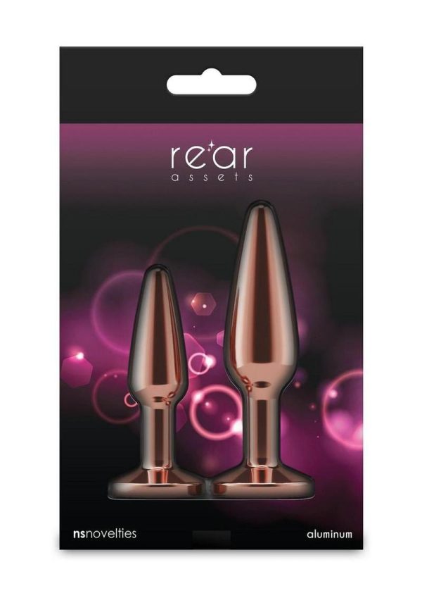 Rear Assets Tapered Trainer Chrome Plated Anal Plugs Kit (3pc Set) - Rose Gold - Image 4