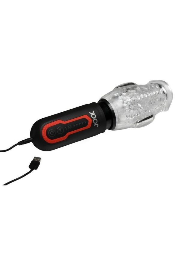 JOCK Spinning and Thrusting Rechargeable Masturbator with 2 Bullets - Mouth - Black/Clear - Image 3