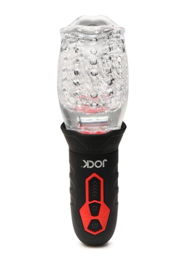 JOCK Spinning and Vibrating Rechargeable Masturbator - Mouth - Black/Clear