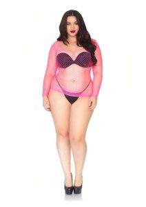 Leg Avenue Spandex Long Sleeved Industrial Net Shirt - Neon Pink - 1X-2X