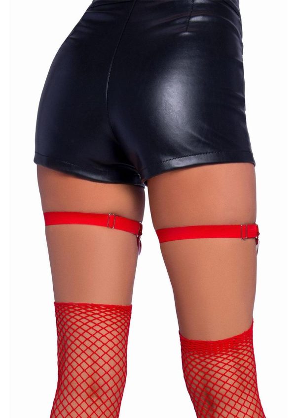 Leg Avenue Pentagram Studded Iridescent Thigh High Garter Suspender with Chain Detail - O/S - Red