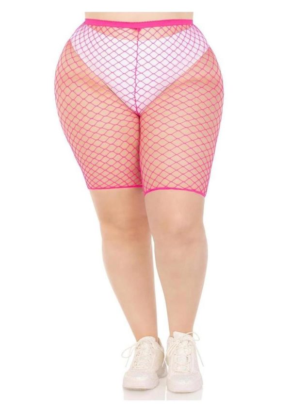 Leg Avenue Plus Size Industrial Net Biker Shorts - 1X-2X - Pink