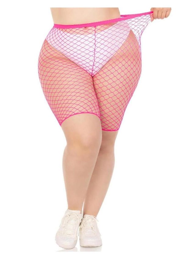 Leg Avenue Plus Size Industrial Net Biker Shorts - 1X-2X - Pink - Image 4