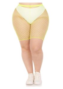 Leg Avenue Plus Size Industrial Net Biker Shorts - 1X-2X - Yellow