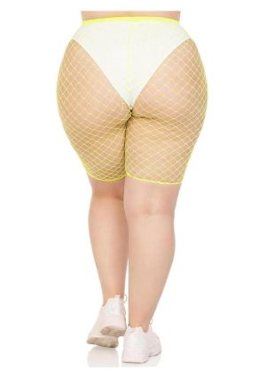 Leg Avenue Plus Size Industrial Net Biker Shorts - 1X-2X - Yellow