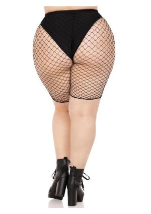 Leg Avenue Plus Size Industrial Net Biker Shorts - 1X-2X - Black