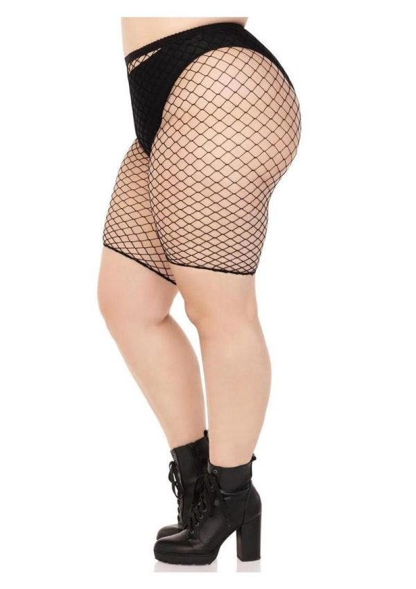 Leg Avenue Plus Size Industrial Net Biker Shorts - 1X-2X - Black - Image 3