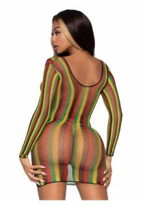 Leg Avenue Rasta Net Long Sleeved Mini Dress - Multicolor - O/S