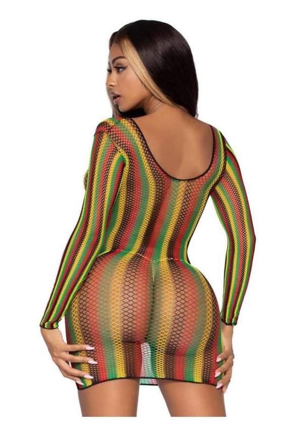 Leg Avenue Rasta Net Long Sleeved Mini Dress - Multicolor - O/S