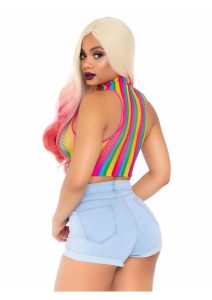 Leg Avenue Rainbow Net High Neck Crop Top - O/S