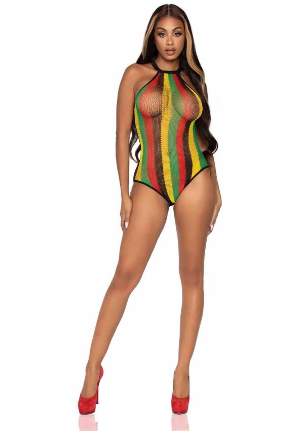 Leg Avenue Rasta Net Snap Crotch Racer Back Bodysuit - Multicolor - O/S - Image 4