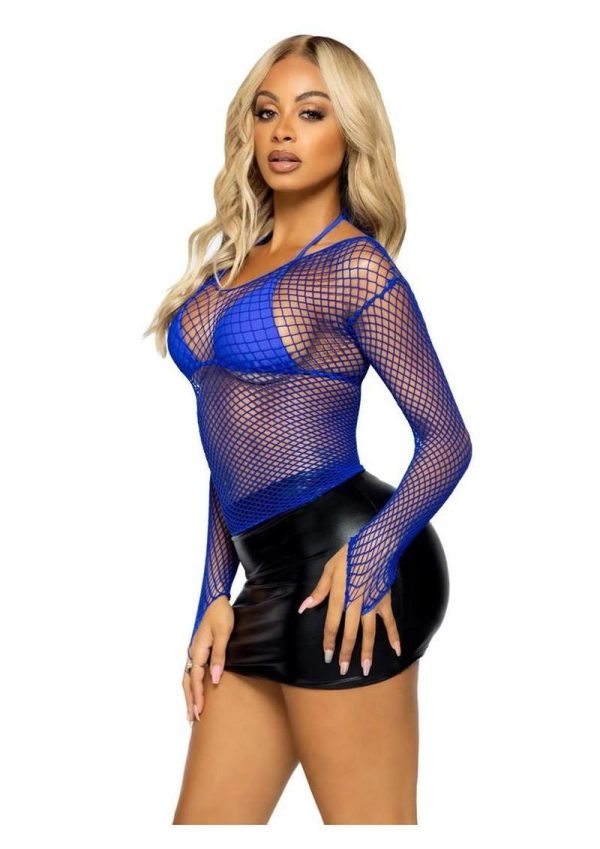 Leg Avenue Spandex Long Sleeved Industrial Net Shirt - OS - Blue - Image 3
