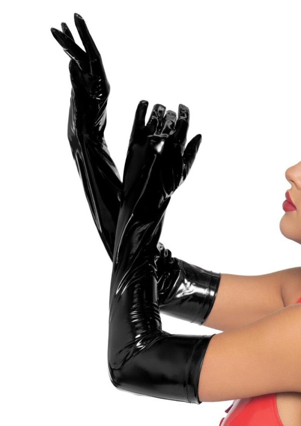 Leg Avenue Vinyl Gloves - Large - Black
