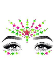 Leg Avenue Vibe Neon Black Light Face Jewels Stickers and Body Glitter (2 Packets) - Multicolor