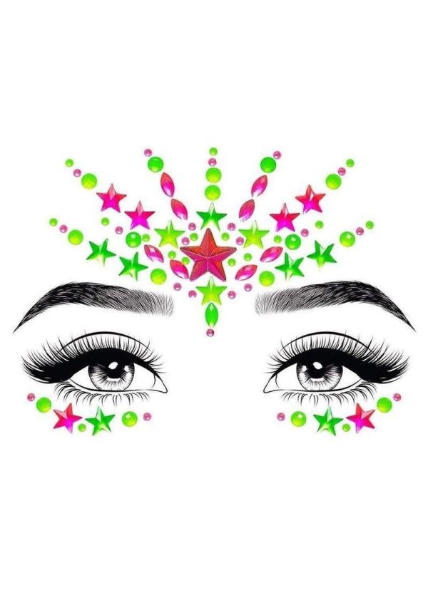 Leg Avenue Vibe Neon Black Light Face Jewels Stickers and Body Glitter (2 Packets) - Multicolor