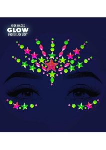 Leg Avenue Vibe Neon Black Light Face Jewels Stickers and Body Glitter (2 Packets) - Multicolor