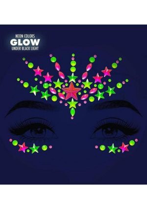 Leg Avenue Vibe Neon Black Light Face Jewels Stickers and Body Glitter (2 Packets) - Multicolor
