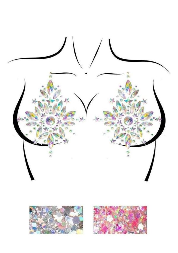 Leg Avenue Cambria Nipple Jewels Stickers and Body Glitter (2 Pack) - Clear