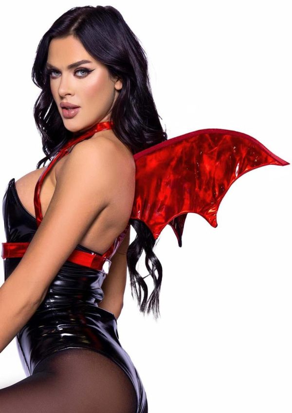 Leg Avenue Iridescent Vinyl Devil Wing Body Harness - O/S - Red - Image 3