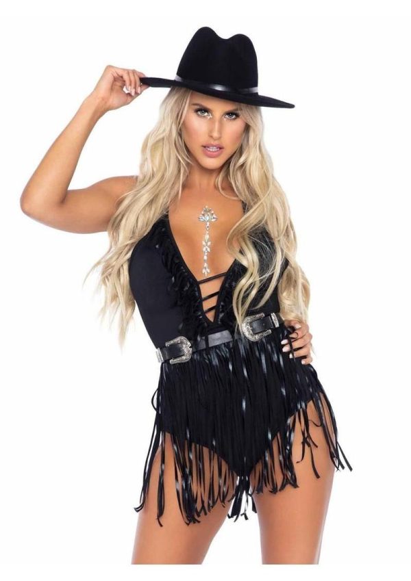 Leg Avenue Fringe Halter Bodysuit - Medium/Large - Black - Image 3