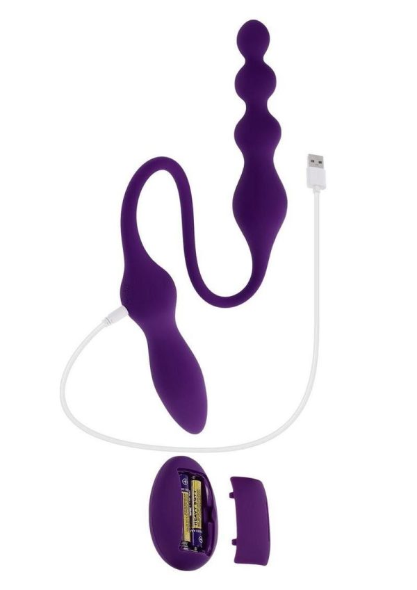 Playboy This and That Rechargeable Silicone Dual End Anal Plug and Vibrator - Purple - Image 4