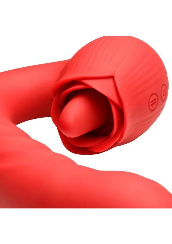 Bloomgasm Boom Bloom Thrusting and Licking Rechargeable Silicone Rose Vibrator - Red - Image 3