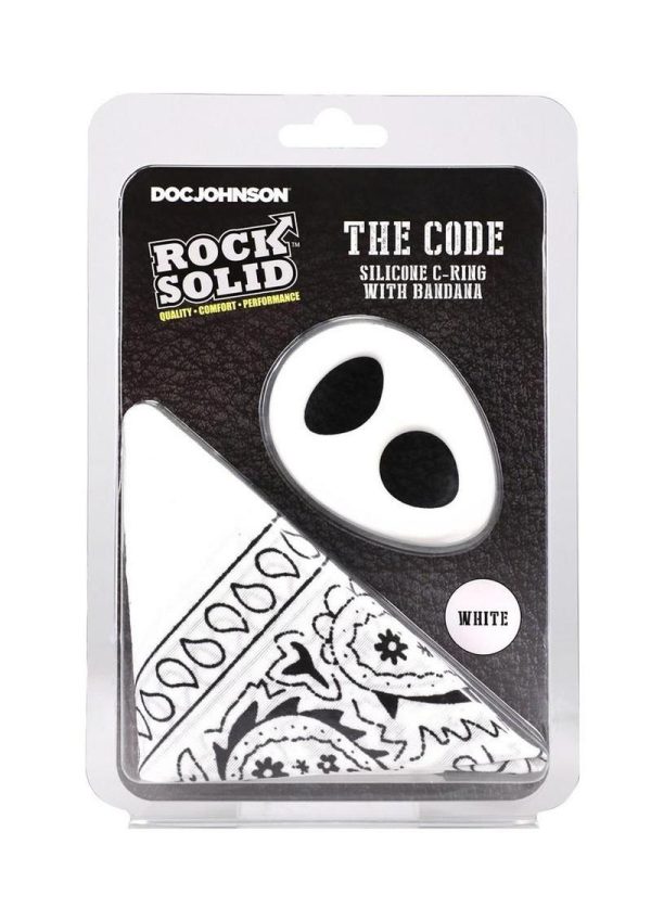 Rock Solid The Code Silicone Cock Ring with Bandana - White/Black