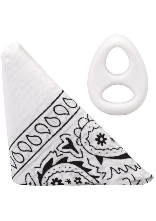 Rock Solid The Code Silicone Cock Ring with Bandana - White/Black