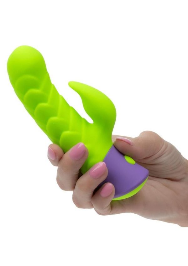 Rave Dragon G Rechargeable Silicone Dual Vibrator - Green/Purple - Image 4