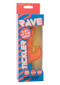 Rave Tickler Rechargeable Silicone Vibrator with Clitoral Stimulator - Orange/Blue