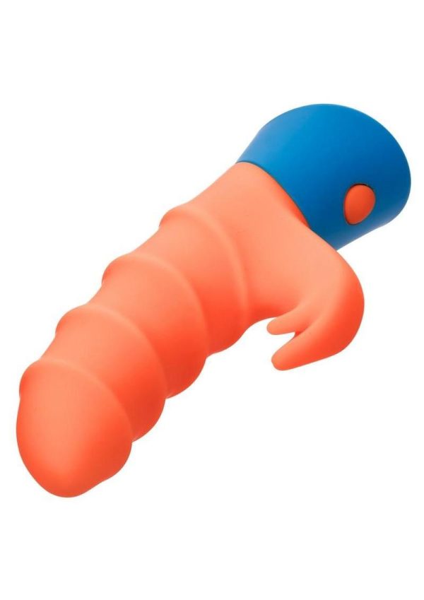 Rave Tickler Rechargeable Silicone Vibrator with Clitoral Stimulator - Orange/Blue - Image 3