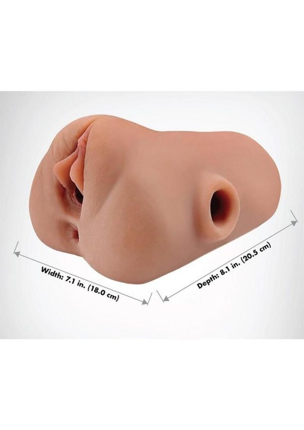 PDX Plus Double Pounder Vibrating Squeeze Stroker - Pussy and Ass - Caramel - Image 4