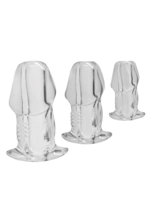 Master Series Dicked Hollow Anal Plug Set (3 Piece) - Clear - Image 3