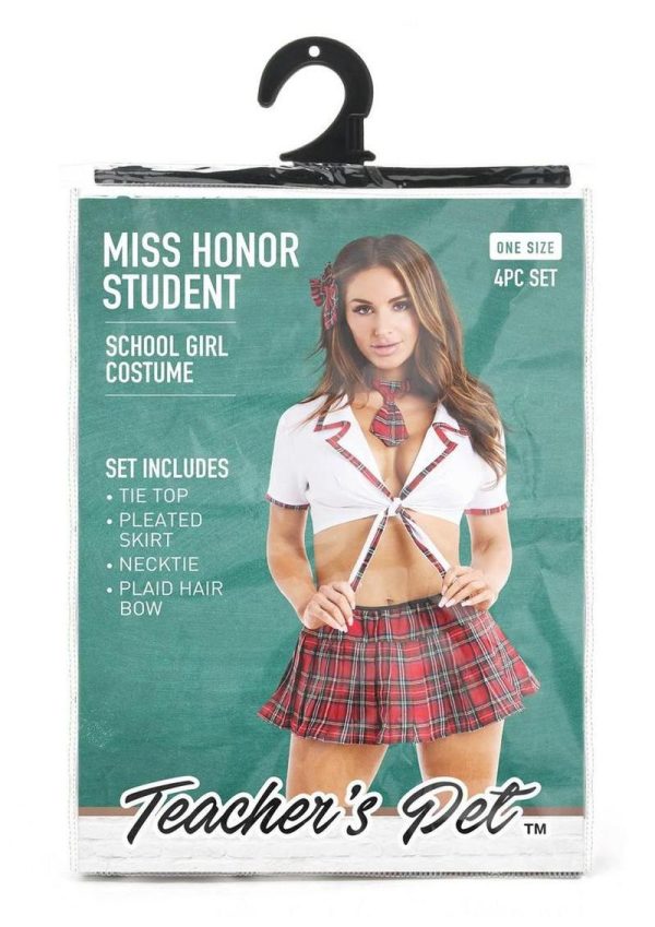 Teacher`s Pet Ms. Honor Student Schoolgirl Costume (4 Piece) - O/S - Red/White
