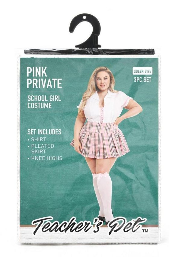 Teacher`s Pet Private Schoolgirl Costume (3 Piece) - Queen - Pink/White