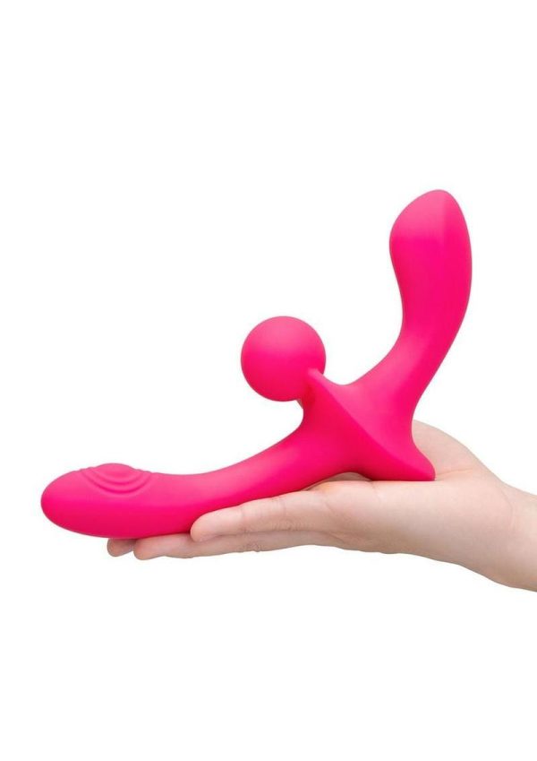 Together Double Tap Rechargeable Silicone Double-Ended Vibrating Strapless Strap-On - Pink - Image 3