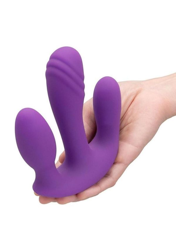 Together Blended Pleasure Rechargeable Silicone Triple Pronged Vibrator with Remote Control - Purple - Image 3