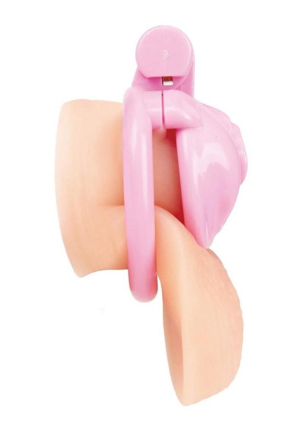 Blueline Bitchboy Degrading Mini Chastity Cage with Pussy Shape - Pink - Image 3
