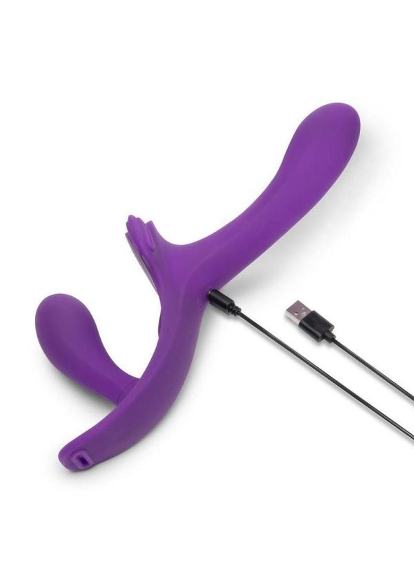Together Lock-In Dual-Ended Vibrating Rechargeable Strap-On and Harness Set - Purple - Image 3
