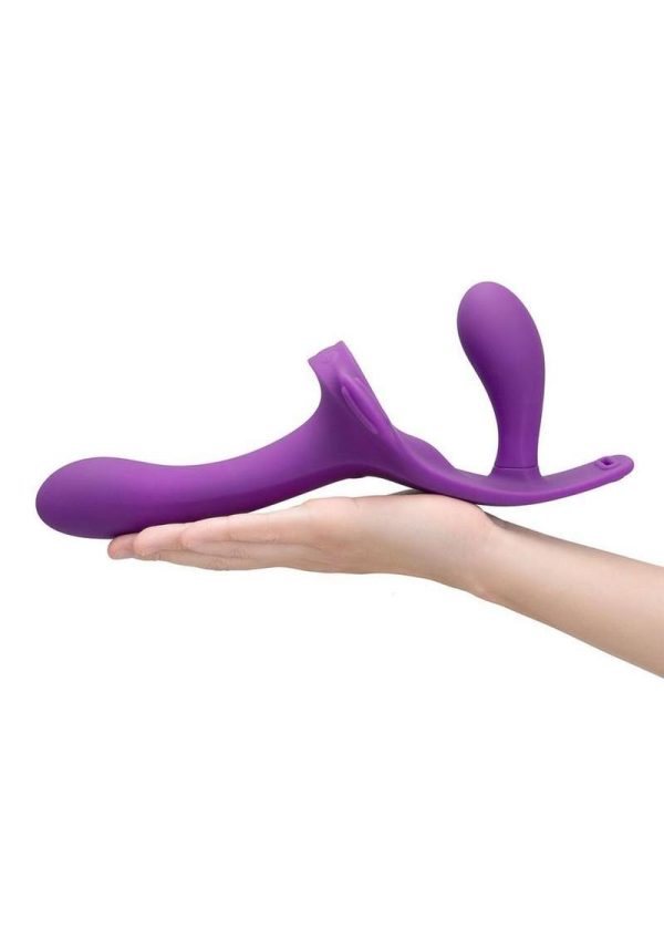 Together Lock-In Dual-Ended Vibrating Rechargeable Strap-On and Harness Set - Purple - Image 4