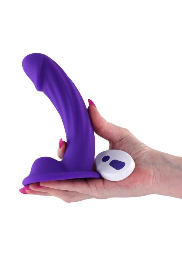 Colours Curve Silicone Vibrating Dildo with Remote Control 6in - Purple - Image 3