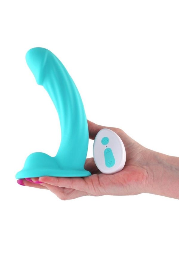 Colours Curve Silicone Vibrating Dildo with Remote Control 6in - Teal - Image 3