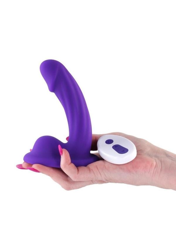 Colours Curve Silicone Vibrating Dildo with Remote Control 5in - Purple - Image 3
