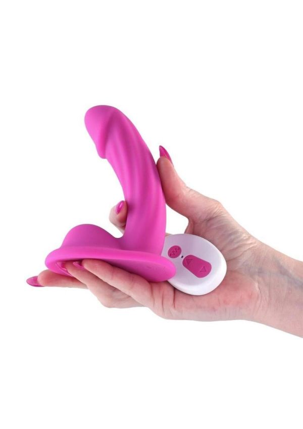 Colours Curve Silicone Vibrating Dildo with Remote Control 5in - Pink - Image 3
