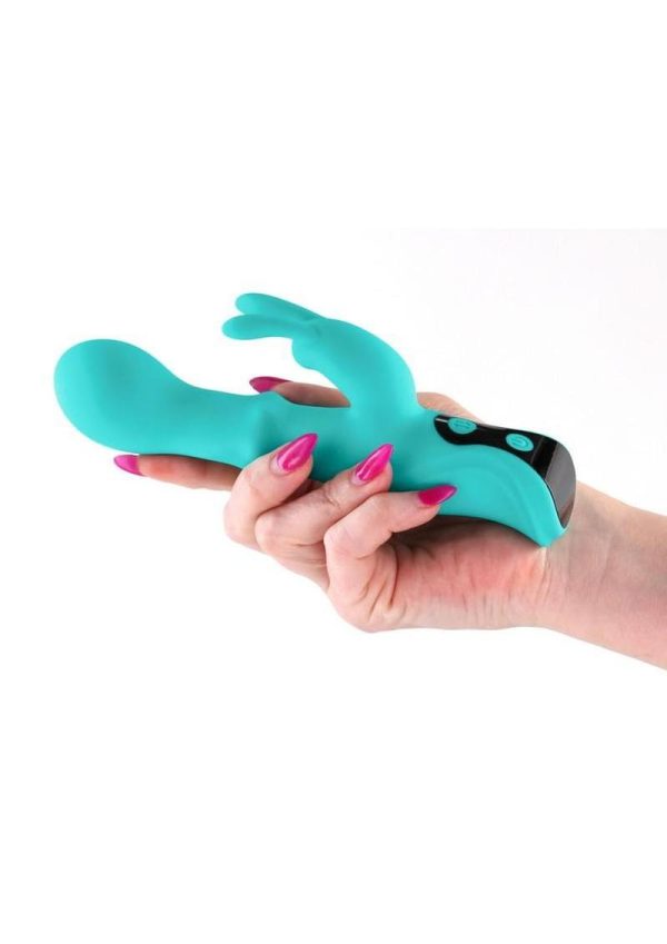 INYA Cyberluxe Rechargeable Silicone Rabbit Vibrator - Aqua - Image 3
