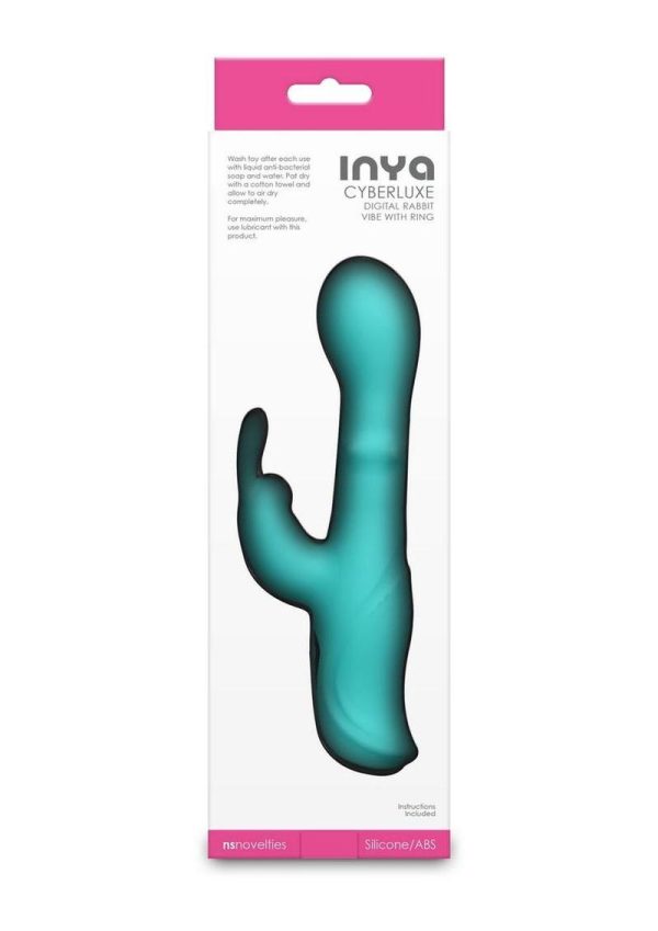 INYA Cyberluxe Rechargeable Silicone Rabbit Vibrator - Aqua - Image 4