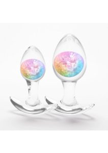 Cosmic Glams Silicone Anal Plug Kit (2pc Set) - Rainbow