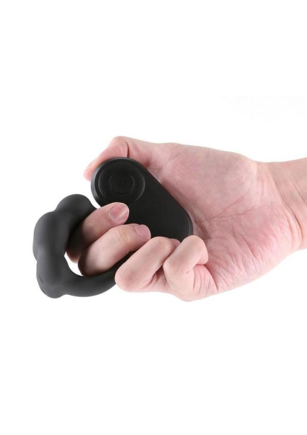 Renegade Rocket Ring Rechargeable Silicone Cock Ring and Ball Stretcher with Remote Control - Black - Image 3