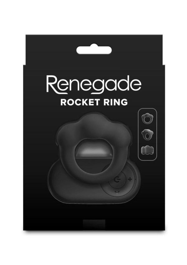 Renegade Rocket Ring Rechargeable Silicone Cock Ring and Ball Stretcher with Remote Control - Black - Image 4
