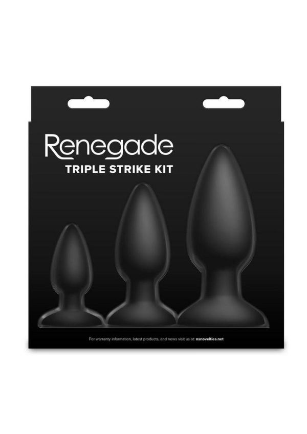 Renegade Triple Strike Silicone Anal Plug Kit (3pc Set) - Black - Image 4